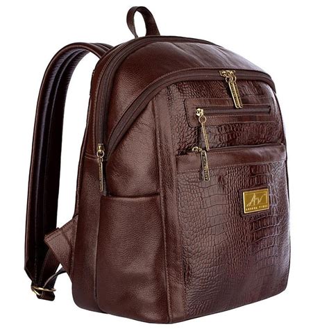 mochila de couro e tecido marron e verde escuro feminina